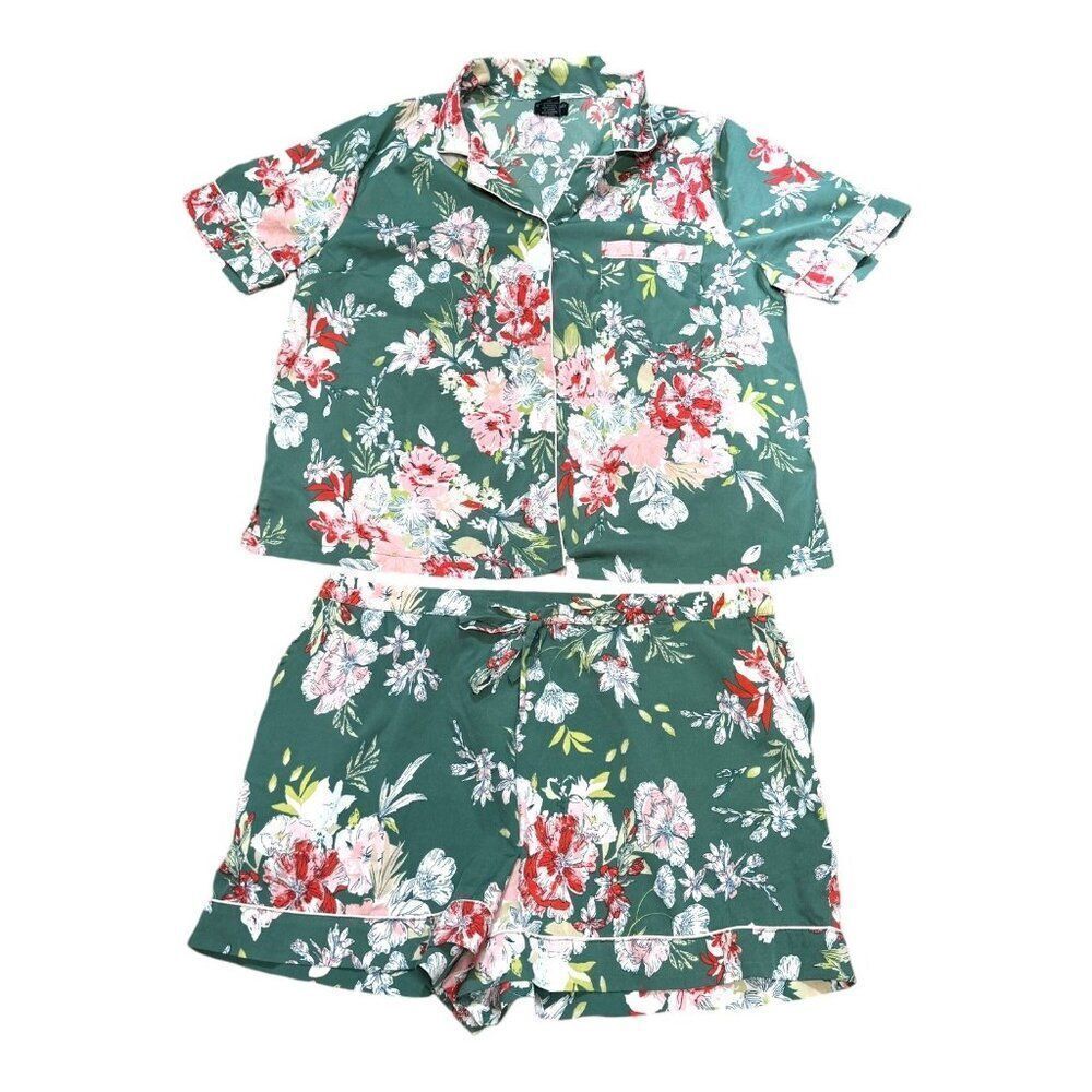 Cynthia Rowley Womens Floral Sleepwear Set Shorts Shirt Top L Flowers Beach